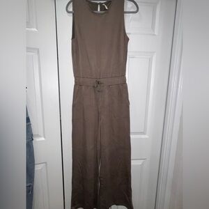 Wishlist Wide Leg Tan Scuba Jumpsuit with Drawstring - Size S
